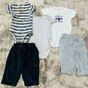 Carter's Gray Baby Set of 3-Onesies & 2-Pants Size 9 months